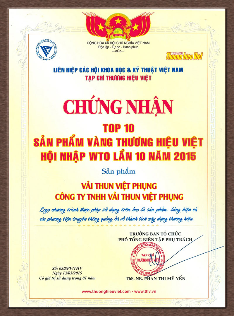 Giải thưởng Top 10 sản phẩm vàng thương hiệu Việt